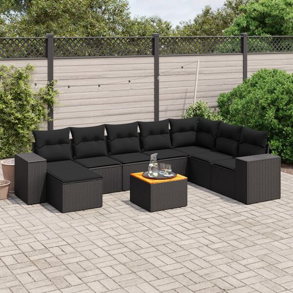 vidaXL Salon de jardin 9 pcs avec coussins noir r&eacute;sine tress&eacute;e