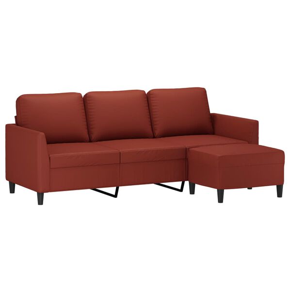 vidaXL Canap&eacute; &agrave; 3 places repose-pieds Rouge bordeaux 180 cm Similicuir