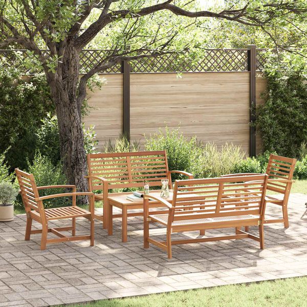 vidaXL Ensemble de canap&eacute; de jardin 5 pcs Naturel Bois de teck massif