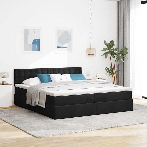 VidaXL Cadre de lit ottoman avec matelas noir 200x200 cm tissu