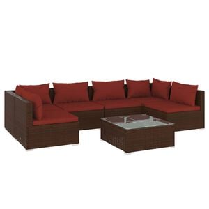 vidaXL Salon de jardin 7 pcs avec coussins R&eacute;sine tress&eacute;e Marron