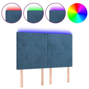 vidaXL T&ecirc;te de lit &agrave; LED Bleu fonc&eacute; 144x5x118/128 cm Velours