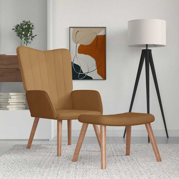 vidaXL Chaise de relaxation avec repose-pied Marron Velours