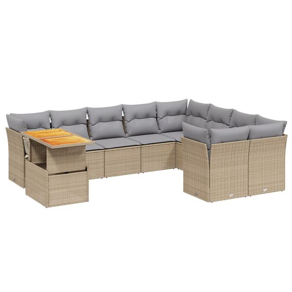 vidaXL Salon de jardin avec coussins 10 pcs beige résine tressée
