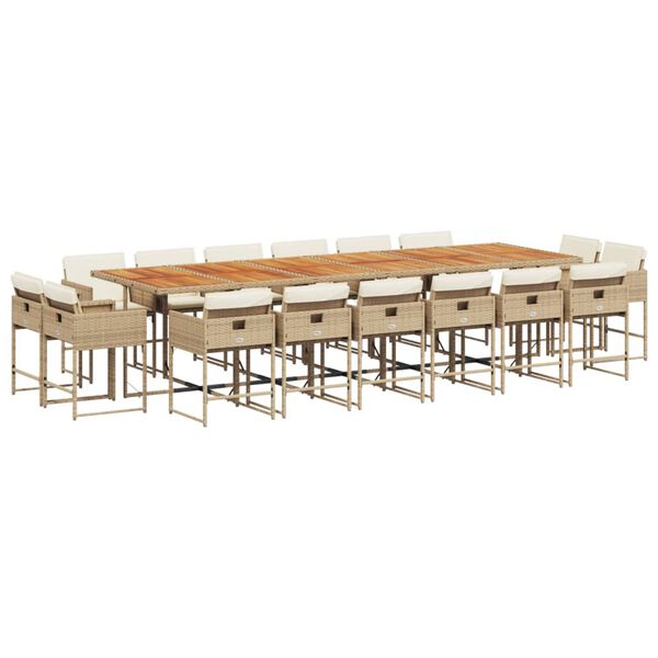 vidaXL Ensemble &agrave; manger de jardin et coussins 17 pcs beige