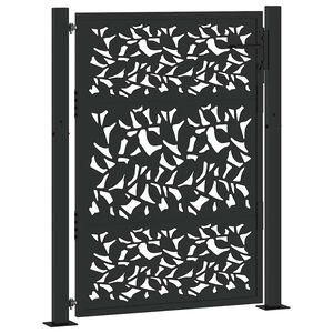 vidaXL Portail de jardin noir 100x125 cm en acier avec motif feuille