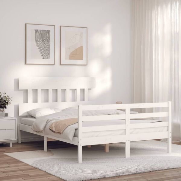 vidaXL Cadre de lit sans matelas blanc 140x190 cm bois massif