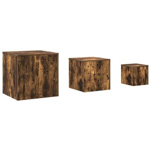 vidaXL Tables d'appoint 3 pcs Ch&ecirc;ne fum&eacute; Bois d'ing&eacute;nierie