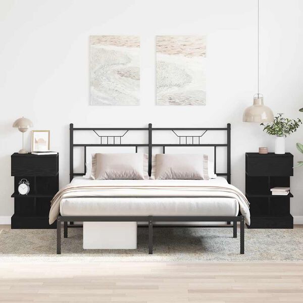 vidaXL Cabinet de chevet avec tiroir 2 pcs Chêne noir 40 x 35 x 65 cm