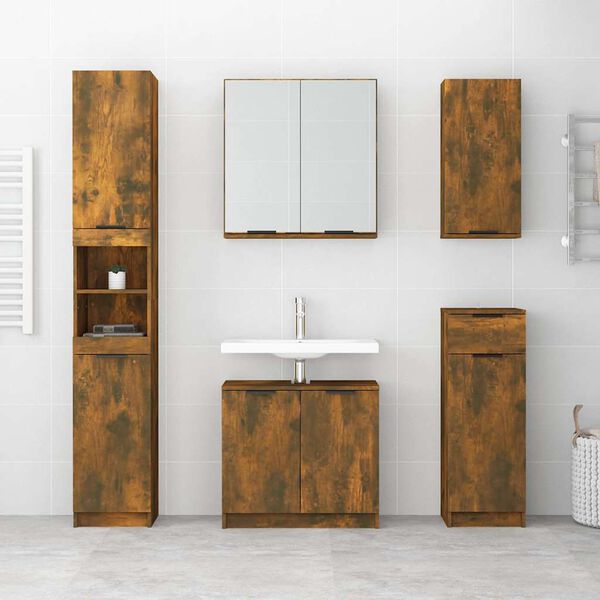 vidaXL Armoire de bain Ch&ecirc;ne fum&eacute; 32x34x188,5 cm Bois d'ing&eacute;nierie
