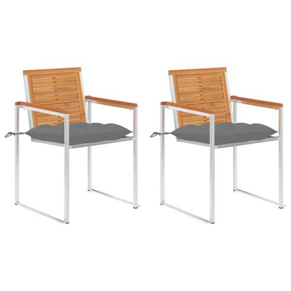 vidaXL Chaises de jardin avec coussins lot de 2 Acacia solide et acier
