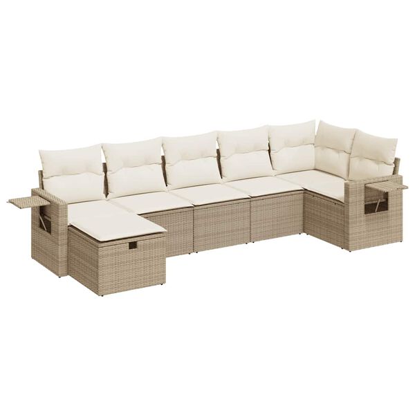 vidaXL Salon de jardin avec coussins 7 pcs beige r&eacute;sine tress&eacute;e