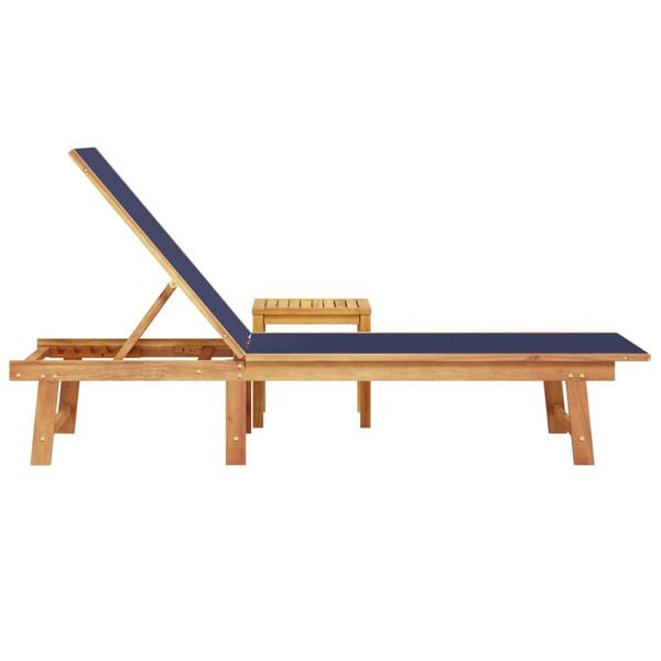 vidaXL Chaise longue et table bleu bois d'acacia solide et textil&egrave;ne