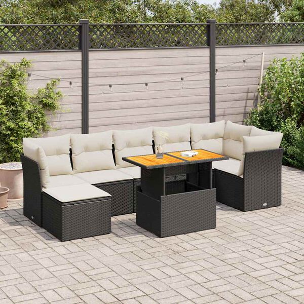 vidaXL Salon de jardin 8 pcs avec coussins noir r&eacute;sine tress&eacute;e