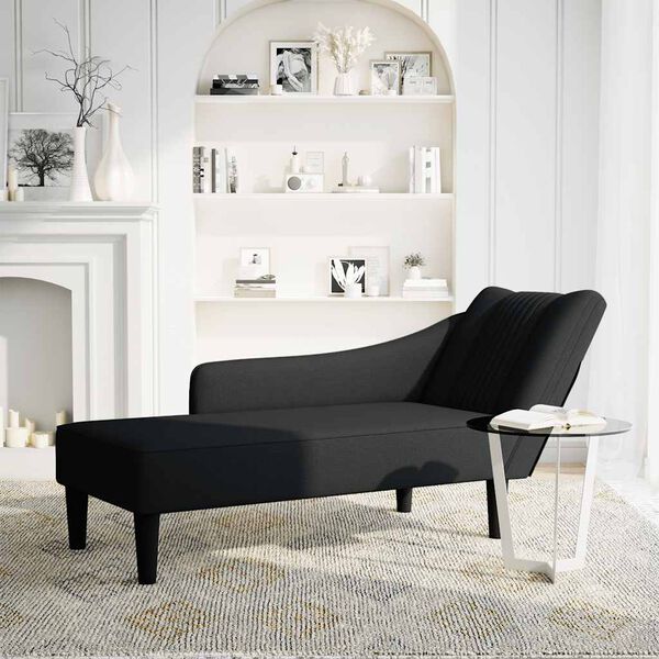 vidaXL Fauteuil long avec accoudoir droit noir tissu