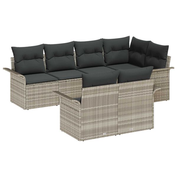 vidaXL Ensemble de canap&eacute; de jardin 7 pcs Gris clair polyrotin