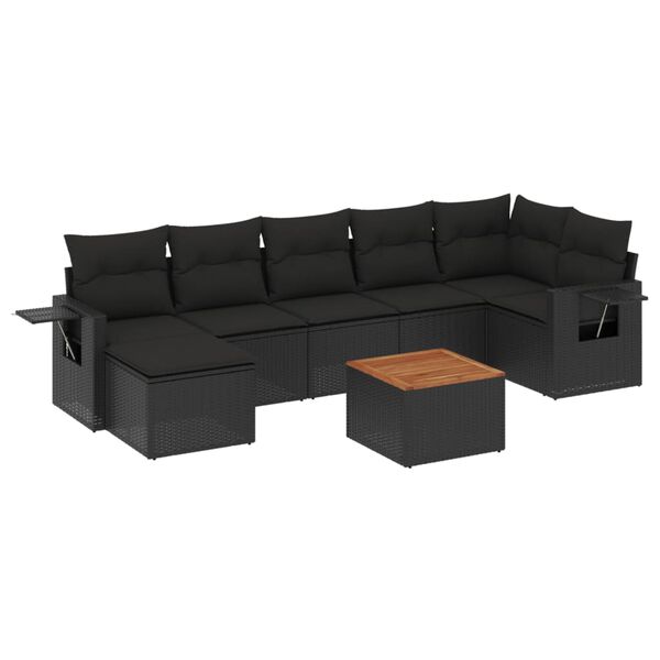 vidaXL Salon de jardin 8 pcs avec coussins noir r&eacute;sine tress&eacute;e