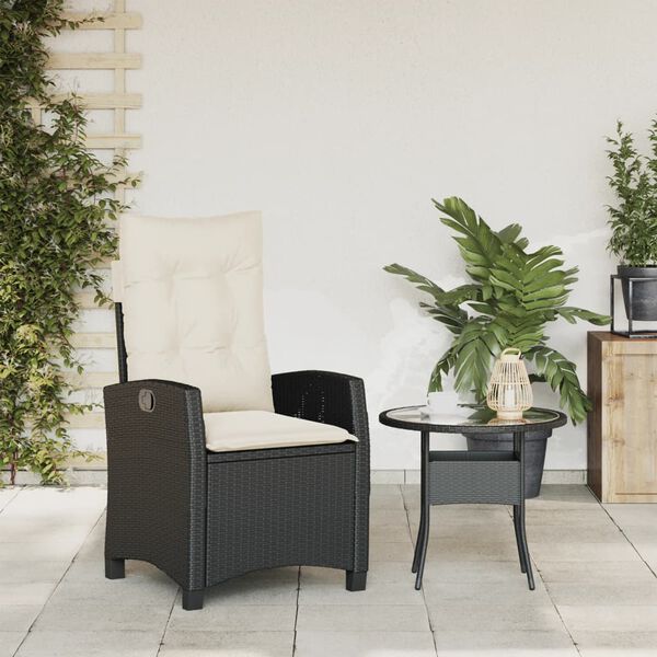 vidaXL Chaise inclinable de jardin avec coussins noir r&eacute;sine tress&eacute;e