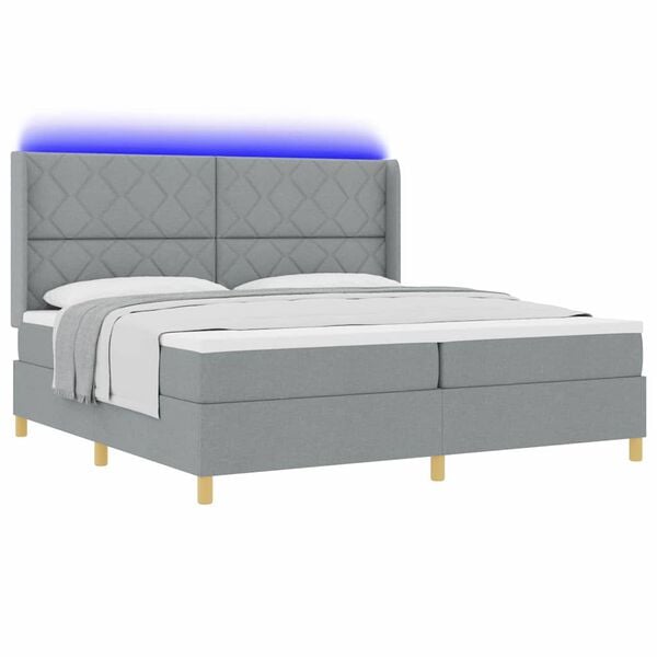 vidaXL Lit &agrave; ressorts avec matelas Gris clair 200 x 200 cm tissu