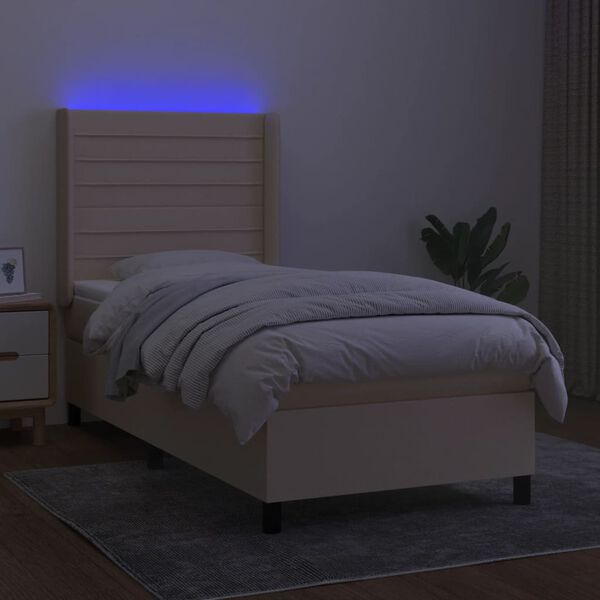 vidaXL Sommier &agrave; lattes de lit matelas et LED Cr&egrave;me 90x190 cm Tissu