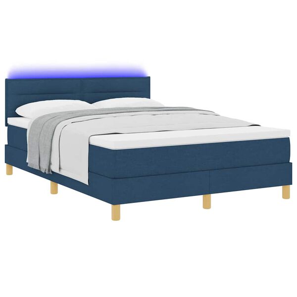 vidaXL Lit &agrave; ressort LED avec matelas avec LED Bleu 140 x 190 cm tissu