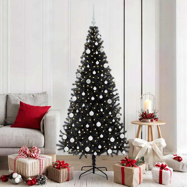 vidaXL Sapin de Noël avec 300 LED avec support Noir 180 cm PVC
