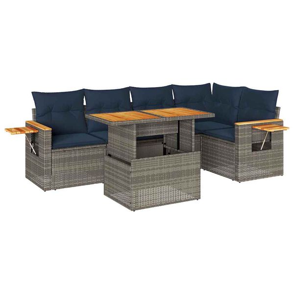 vidaXL Salon de jardin avec coussins 6 pcs gris résine tressée acacia