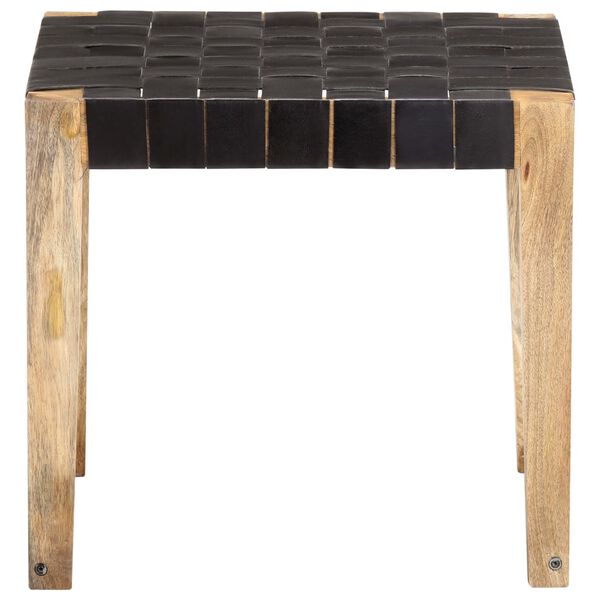 vidaXL Tabouret Noir Cuir véritable et bois de manguier massif