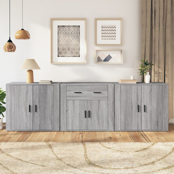 vidaXL Buffets 3 pcs Sonoma gris Bois d'ing&eacute;nierie