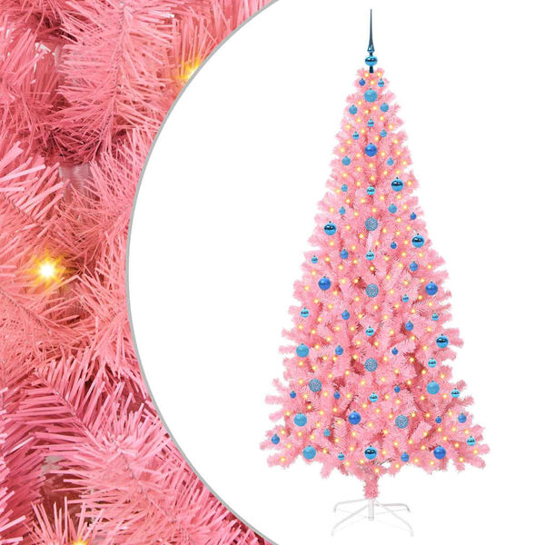 vidaXL Sapin de No&euml;l avec 300 LED avec support Rose 210 cm PVC