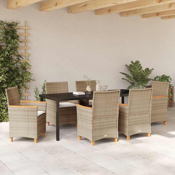 vidaXL Ensemble de salle &agrave; manger pour jardin 7 pcs Beige polyrotin