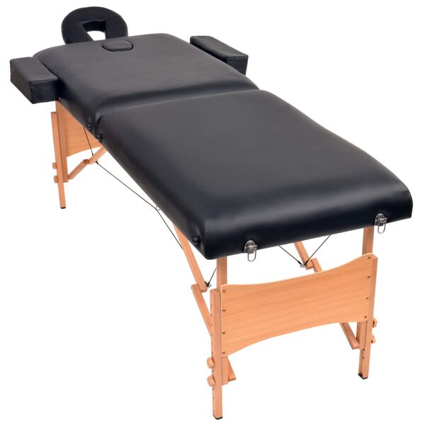 vidaXL Table de massage pliable &agrave; 2 zones 10 cm d'&eacute;paisseur Noir
