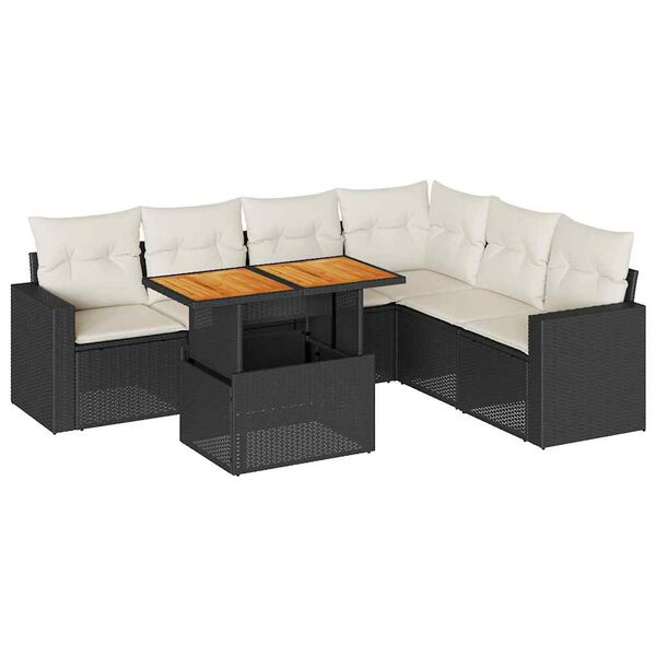 vidaXL Salon de jardin 7 pcs avec coussins noir r&eacute;sine tress&eacute;e