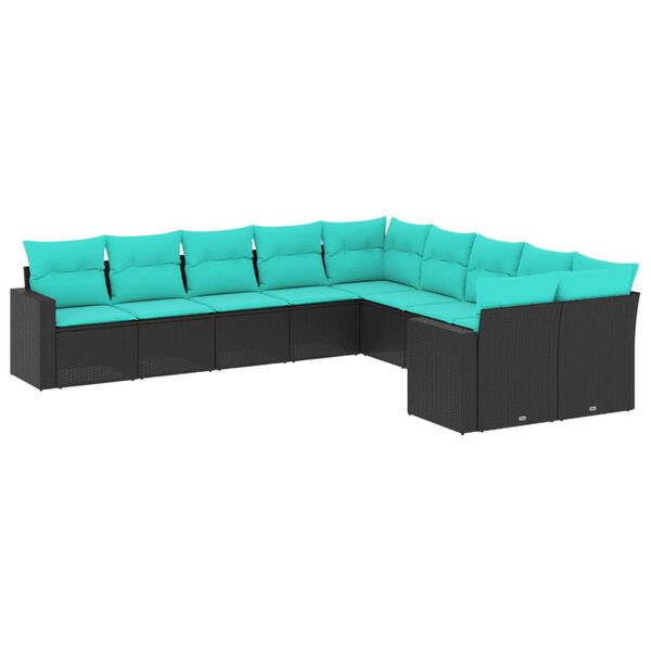 vidaXL Salon de jardin 10 pcs avec coussins noir r&eacute;sine tress&eacute;e