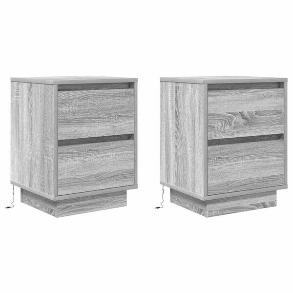 VidaXL Tables de chevet avec lumi&egrave;res LED 2pcs sonoma gris 38x34x50 cm