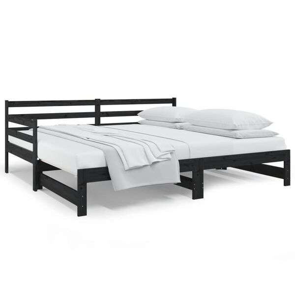 vidaXL Lit coulissant sans matelas noir 2x(80x200)cm