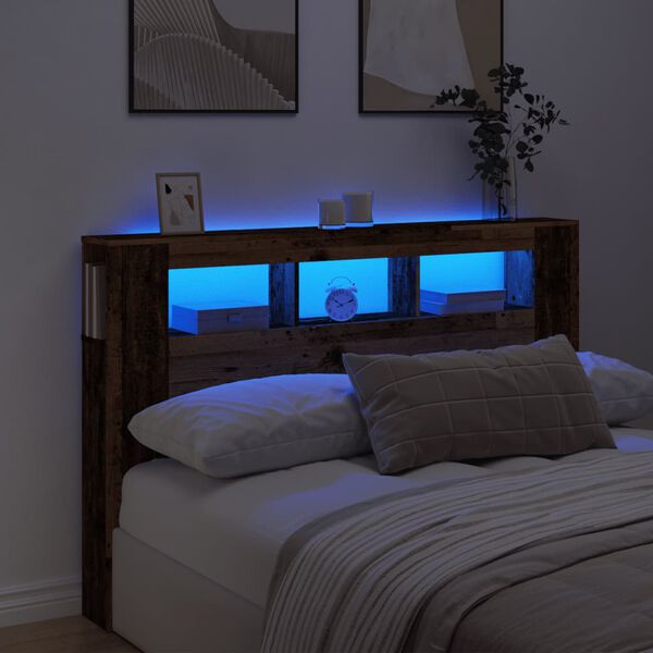 vidaXL Tête de lit à LED vieux bois 160x18,5x103,5cm bois d'ingénierie