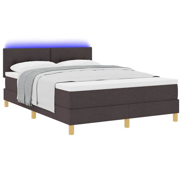 vidaXL Lit &agrave; ressort LED avec matelas Marron fonc&eacute; 140 x 190 cm tissu