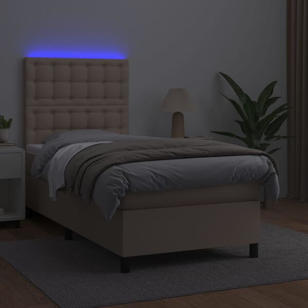 vidaXL Sommier &agrave; lattes de lit avec matelas LED Cappuccino 100x200 cm
