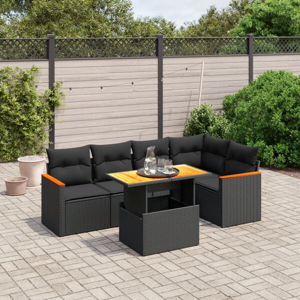 vidaXL Salon de jardin 6 pcs avec coussins noir r&eacute;sine tress&eacute;e