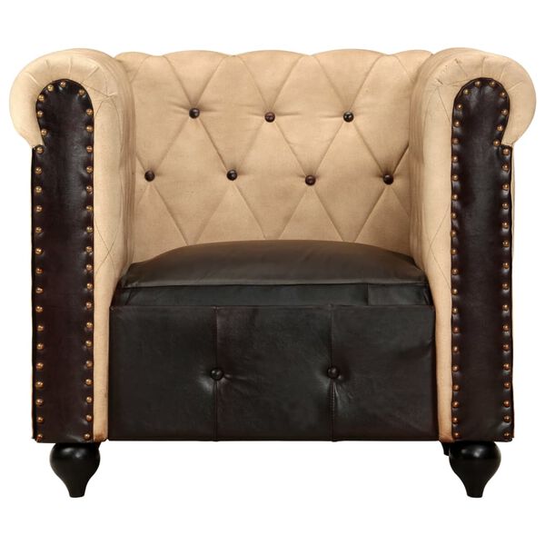 vidaXL Fauteuil Chesterfield Marron Cuir v&eacute;ritable