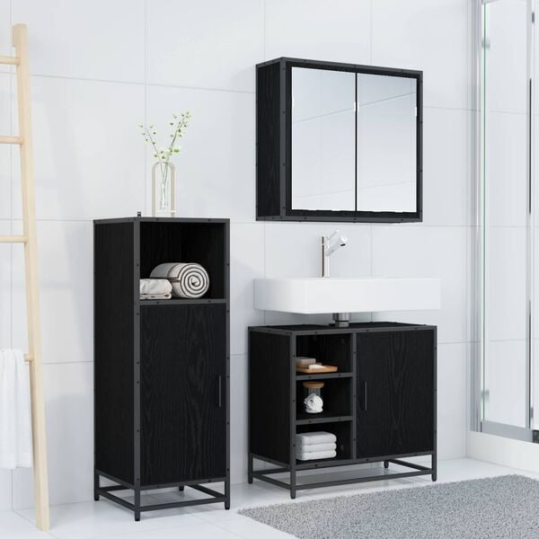 vidaXL Ensemble de mobilier de salle de bain 3 pcs Ch&ecirc;ne noir