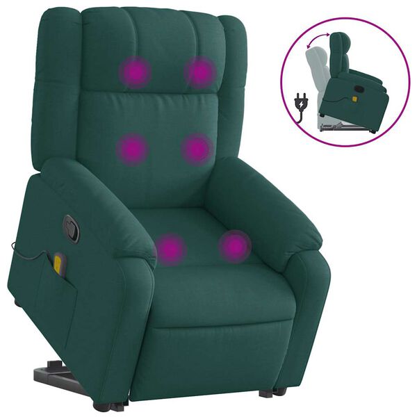 vidaXL Fauteuil inclinable de massage Vert fonc&eacute; Tissu