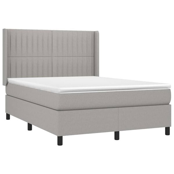vidaXL Sommier &agrave; lattes de lit avec matelas Gris clair 140x190cm Tissu
