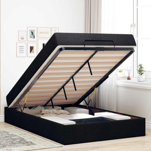 vidaXL Cadre de lit avec matelas avec matelas 2 pcs Noir tissu