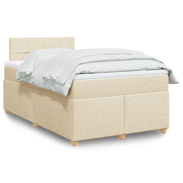 vidaXL Sommier &agrave; lattes de lit avec matelas Cr&egrave;me 120x200 cm Tissu