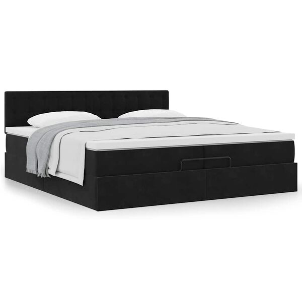 VidaXL Cadre de lit ottoman avec matelas noir 200x200 cm velours