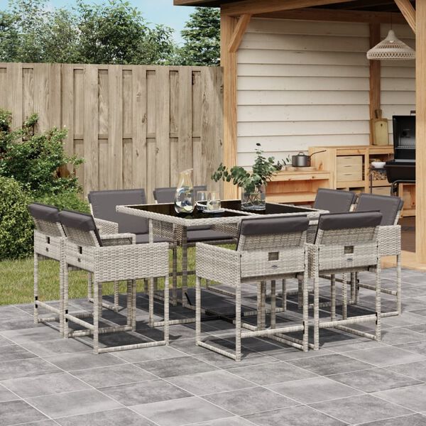 vidaXL Ensemble &agrave; manger de jardin et coussins 9 pcs gris clair rotin