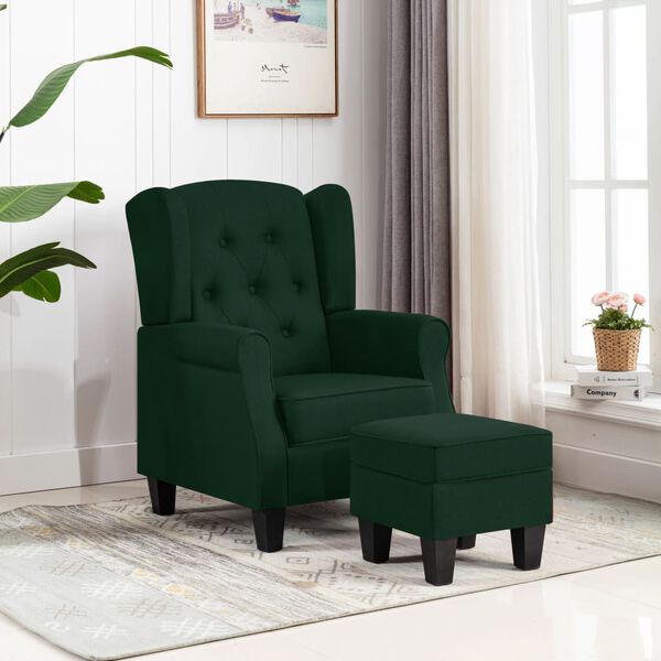 vidaXL Fauteuil avec repose-pied Vert fonc&eacute; Tissu