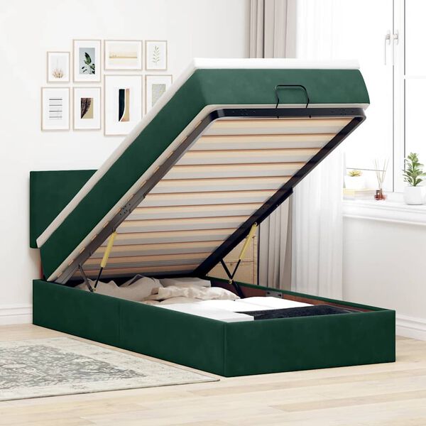 vidaXL Cadre de lit ottoman avec matelas vert fonc&eacute; 100x200 cm velours